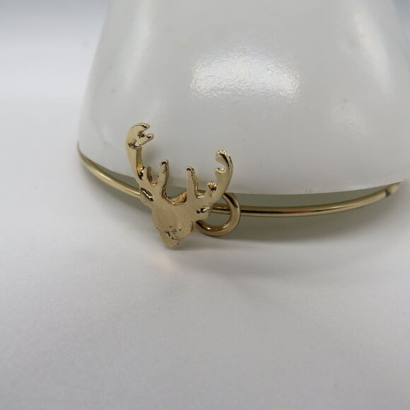 Deer Bracelet Buck Head Antler Silhouette Bangle Gold Tone Dainty - Picture 4 of 11